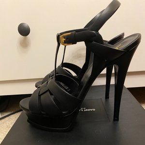 BRAND NEW YSL Leather Tribute Heels Size 8.5 - Black